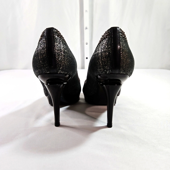 Chanel Black/Silver Suede & Black Patent Leather Platform Heels - Picture 3 of 9